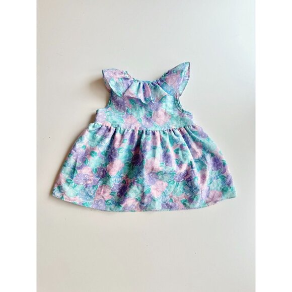 Vintage Baby Girl CHUCKLES Blue Purple Floral Poly Cotton Prairie Dress, Size 2 - Picture 4 of 10